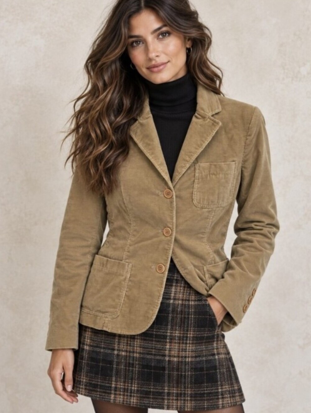Vtg Theory Corduroy Blazer Jacket Camel Tan Cotton Stretch Y2K Women's Size 8